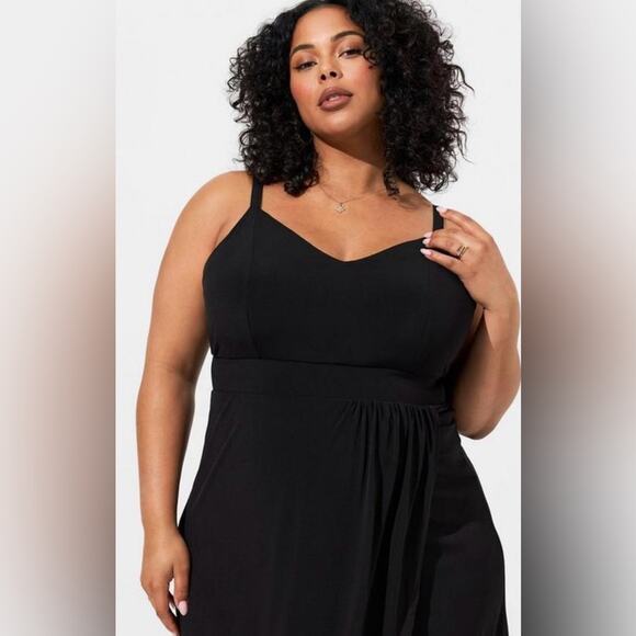 Torrid Midi Studio Knit Midi Wrap Dress In Deep Black Plus Size 2X LBD Office - Picture 3 of 13